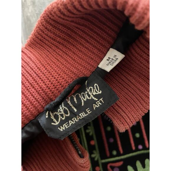 Vintage Bob Mackie Suede Jacket M Knit Sweater Coat Embroidered Zip Terra Cotta - Picture 6 of 7